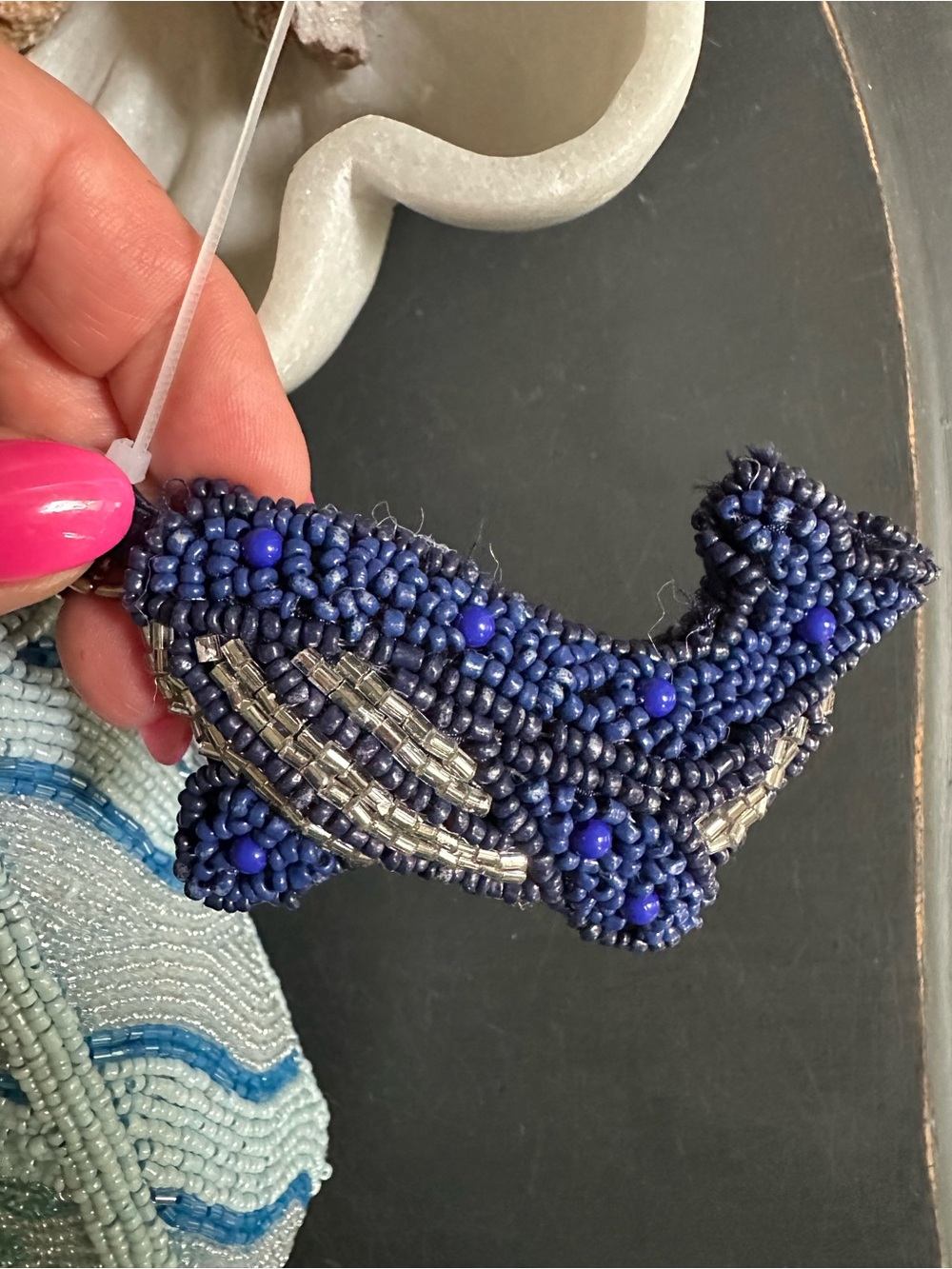 NWT Viral Handcrafted In India Blue Whale Beaded Bag with Charm ๐ ๐ ๐ - Picture 8 of 9